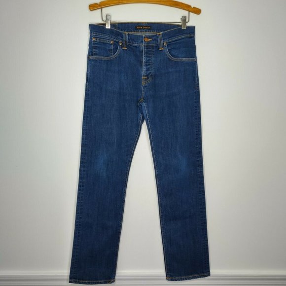Nudie Jeans Men's Size 34X34 (32X31) Straight Leg Button Fly Blue - Picture 1 of 8